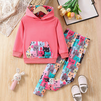 Children Girl Cartoon Cat Long Sleeve Trousers Suit