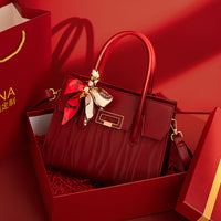 Embroidered Red High-Capacity Tote Bag