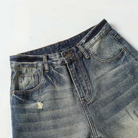 Ripped Washed And Distressed Straight-Leg Denim Jeans For Men