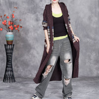 Retro Artistic Knitted Cardigan Woven Flower Long Hooded Overknee Sweater Coat