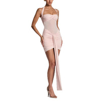 Lace-up Mesh Spliced With Ribbons Maxi Dress Elegant One-piece Dress