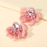 Handmade Coloful Glass Chiffon Flower Stud Earrings For Women Bold Fashion Jewelry Party Prom Vacation