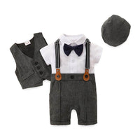 Boys' Bow Tie White Short-sleeved Suspender Romper Vest Three-piece Suit