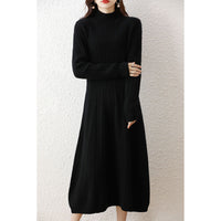 Base Skirt Paired With A Dress Featuring A High-neck Design And A Length Below The Knee