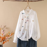 Artistic Full-Body Embroidered Butterfly Loose Shirt For Women
