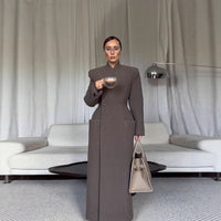 Temperament Shoulder-padded Waist-cinching Long Wool Coat For Women