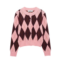Rhombus Jacquard Round Neck Knit Casual Coat
