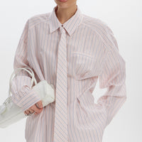 Turn-down Collar Long-sleeve Striped Shirt With Tie