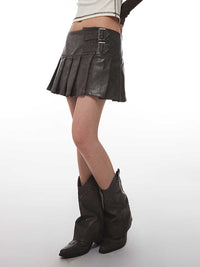 Women's Low Waist Pleated Skirt Slimming A- Line Skirt