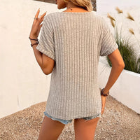 Small V-neck Buttons Short Sleeve Knitted