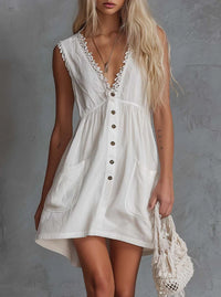 White Loose Cotton And Linen Fashionable Dress For Women
