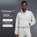 Half Zipped Stand Collar Short Sports Casual Loose Shoulder Long-sleeved Sweater