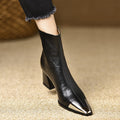 Pointed-toe Chunky-heel Leather Ankle Boots For Women Chic And Vintage