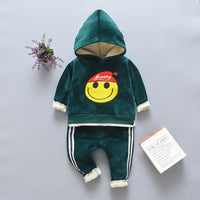 Children's Bear Hooded Two-piece Gold Velvet Set
