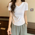 Irregular Hemline Slimfit Vneck Shortsleeve Womens