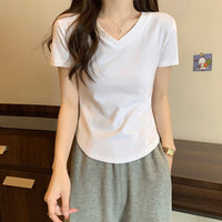 Irregular Hemline Slimfit Vneck Shortsleeve Womens