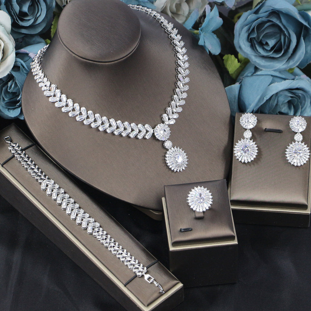 Wedding Dress Accessories Ladies' Banquet Necklace Earrings Four-piece Set