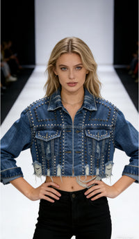 Long-sleeved Distressed Beaded Jacket Top