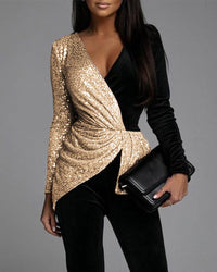 Women's Fashion Temperament Commute High Waist Sequined Jumpsuit