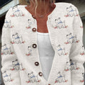 Womens 3D-printed Crew-neck Cardigan A Stylish Knit Outerwear Piece For Fall