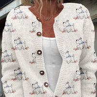 Womens 3D-printed Crew-neck Cardigan A Stylish Knit Outerwear Piece For Fall
