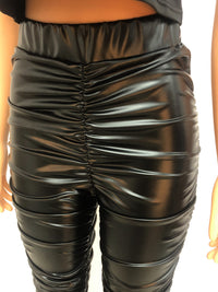 Sexy Skinny Pleated High Waist Stretch Pu Leather Pants