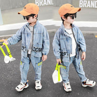 Children's Fashion Letters Denim Casual Suit