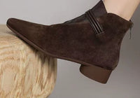Retro Suede Pointed Toe Chunky Heel Ankle Boots
