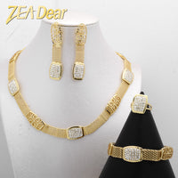 Traditional Mesh Chain Square Diamond-Encrusted Jewelry Set