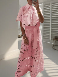 Cardigan Top And Wide-leg Pants Two-piece Set