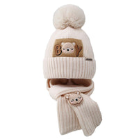 Children Hat Women's Knitted Keep Baby Warm Cartoon Bear Two-piece Set