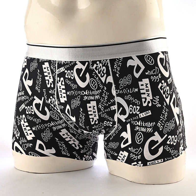 Cartoon Men's Boxer Panties Ice Silk Print Floral Mid-waist Breathable Boxers