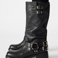 Round-toe Belt Buckle High-top Boots
