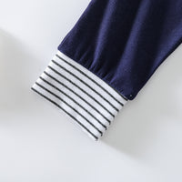 Non-hooded Striped Cotton Blue Pullover Blouse And Pants
