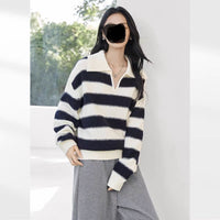 New Contrast Color Women's Loose Casual College Style Outerwear Sweater