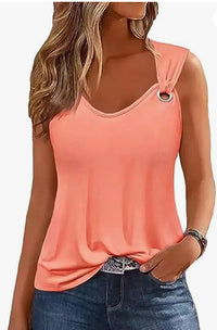 Womens Solid Color Casual Tank Top Sleeveless Asymmetrical Top