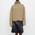 Women's Turtleneck Rib Drop Shoulder Loose Knitted Short