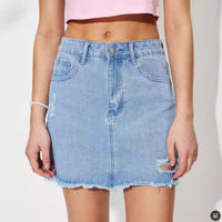 Womens Stylish Distressed Denim Skirt With A Personalized Design