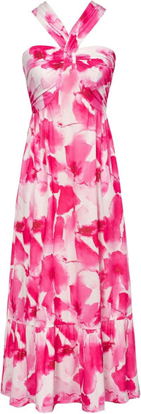 Cross-strap Halterneck Sleeveless Floral Maxi Dress