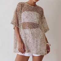 Women's Loose Sheer Mesh Sequin Blouse