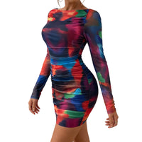 Mesh Sheer Long-sleeve Slim-fit Hip-hugging Short Skirt