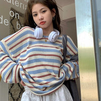Womens Color-Block Striped Long-Sleeve T-Shirt