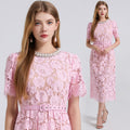 Lace Crew-Neck Beaded High-Waisted Defined-Waistline Dress