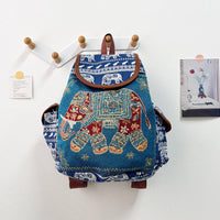 Special Drawstring Elephant Embroidered Backpack With Drawstring Buckle Cover