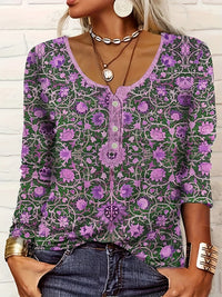 Women's V-neck Ethnic Print Plus Size T-shirt