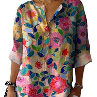 Women's Spring And Autumn Button V-neck Casual Top T-shirt