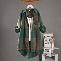 New Cotton-linen Top Retro Springfall Plaid Shirt