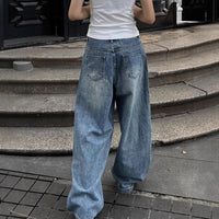 Retro Washed Wide Leg Worn Jeans Women's Straight Casual Pants