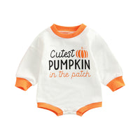 Halloween Alphabet Pumpkin Print Crew Neck Long Sleeve Romper