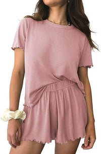 Relaxed Casual Cre Neck Short Sleeve Top And Shorts Set